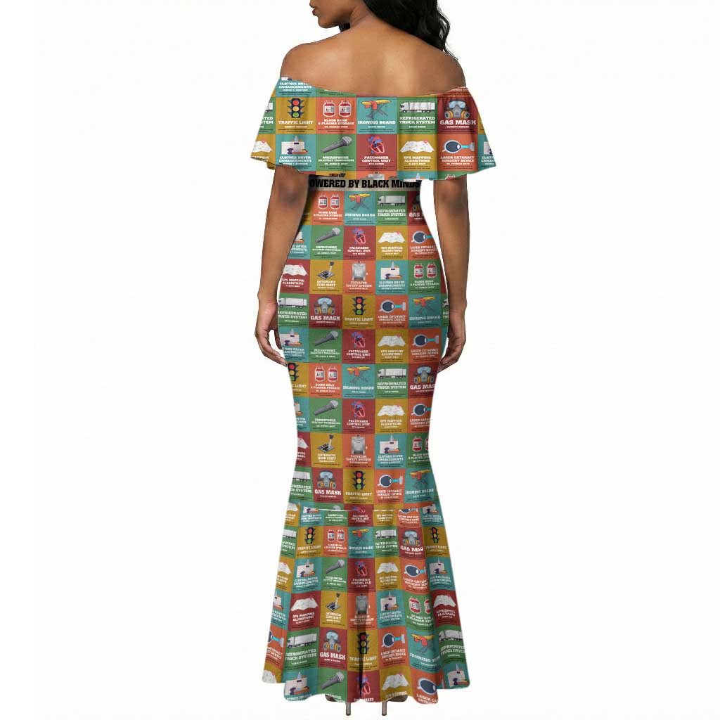Everyday Genius Powered by Black Minds Mermaid Dress with Colorful Invention Icons Pattern - African Pride