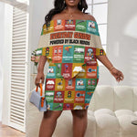 Everyday Genius Powered by Black Minds Off Shoulder Short Dress with Colorful Invention Icons Pattern - African Pride