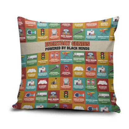 Everyday Genius Powered by Black Minds Pillow Cover with Colorful Invention Icons Pattern - African Pride
