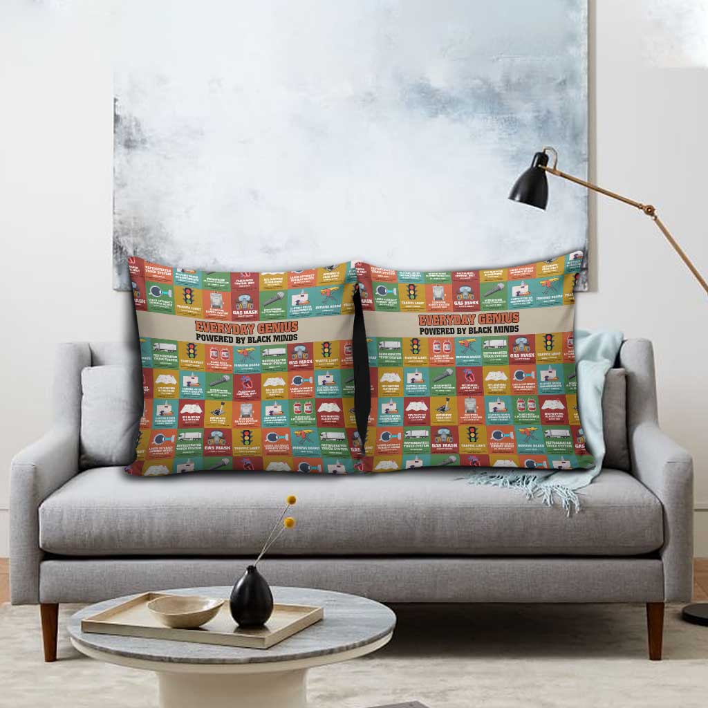 Everyday Genius Powered by Black Minds Pillow Cover with Colorful Invention Icons Pattern - African Pride