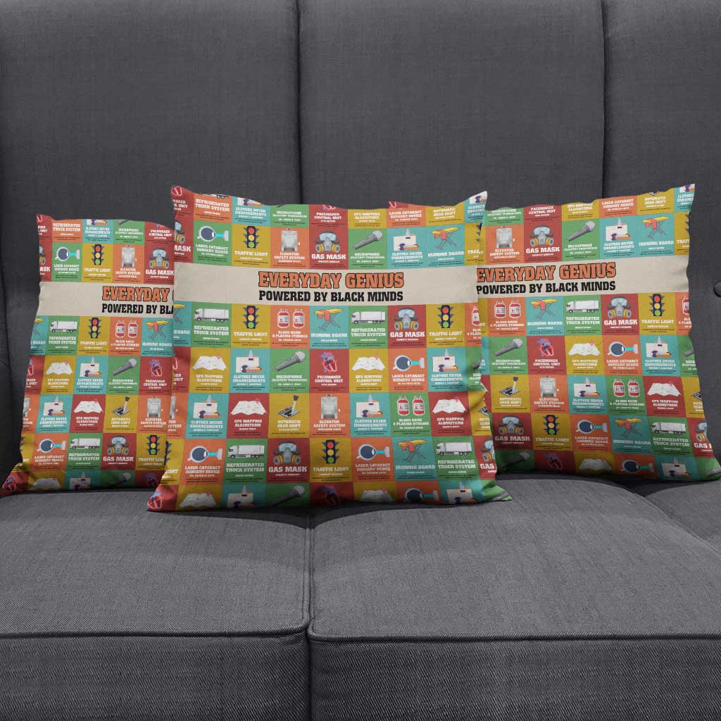 Everyday Genius Powered by Black Minds Pillow Cover with Colorful Invention Icons Pattern - African Pride
