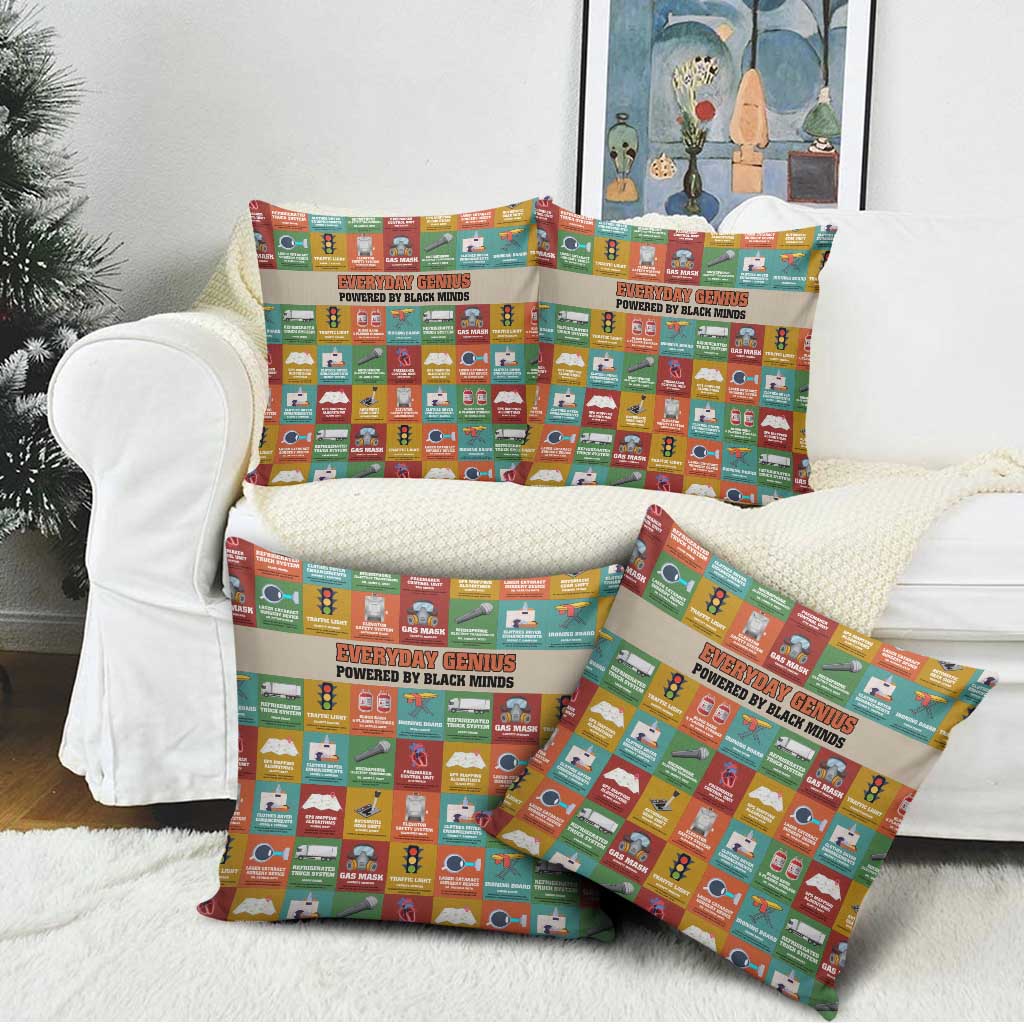 Everyday Genius Powered by Black Minds Pillow Cover with Colorful Invention Icons Pattern - African Pride