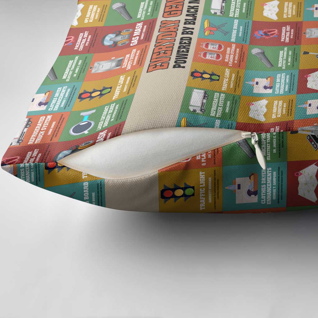 Everyday Genius Powered by Black Minds Pillow Cover with Colorful Invention Icons Pattern - African Pride