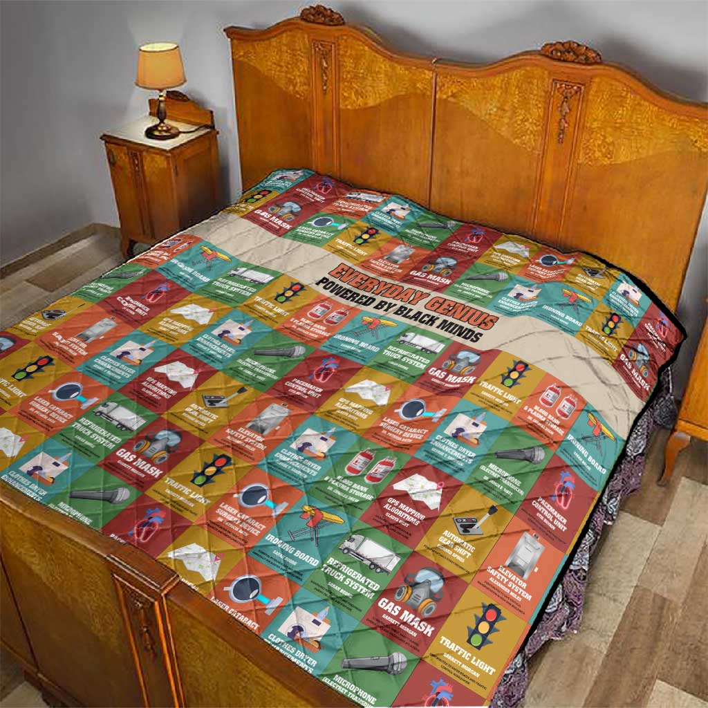 Everyday Genius Powered by Black Minds Quilt with Colorful Invention Icons Pattern - African Pride