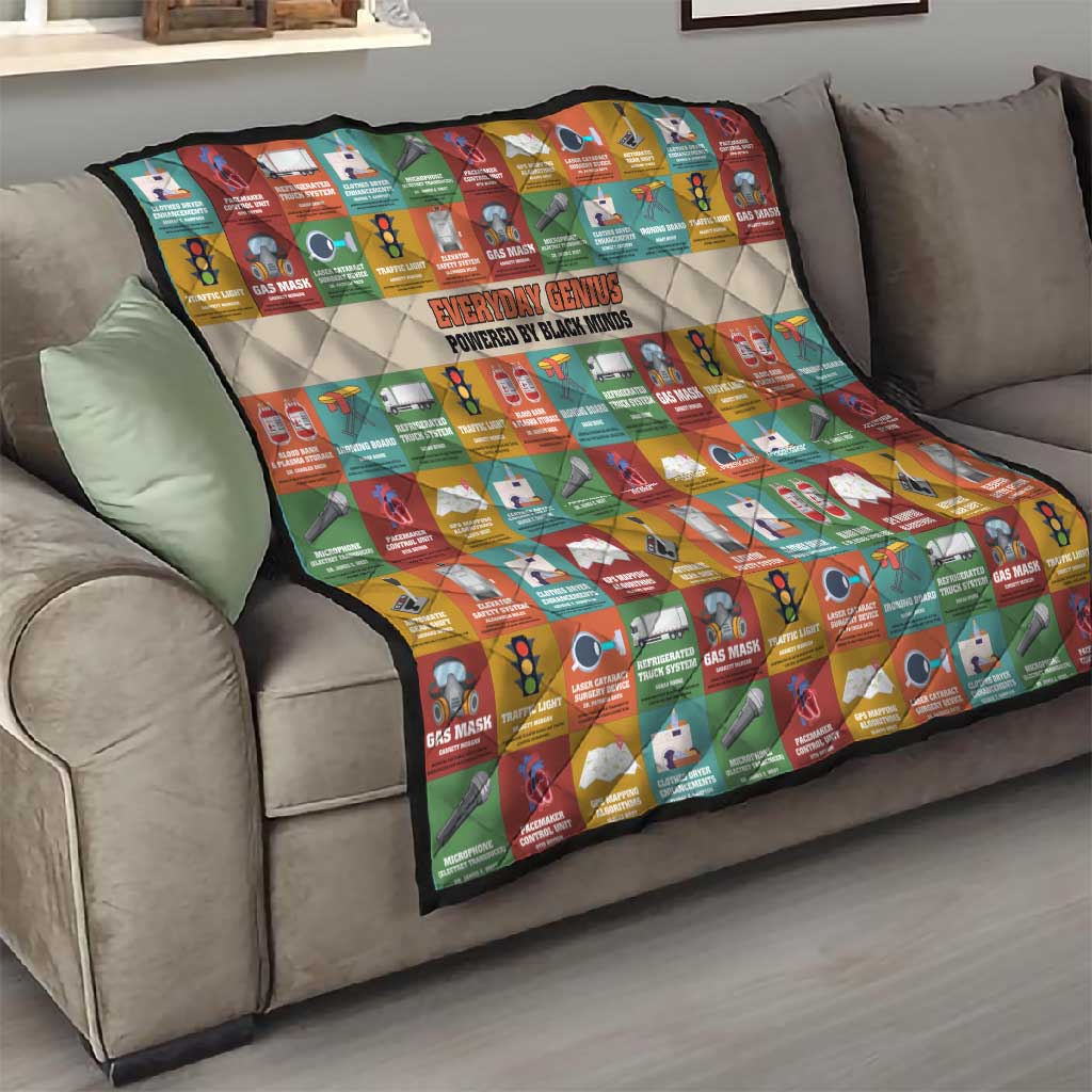 Everyday Genius Powered by Black Minds Quilt with Colorful Invention Icons Pattern - African Pride