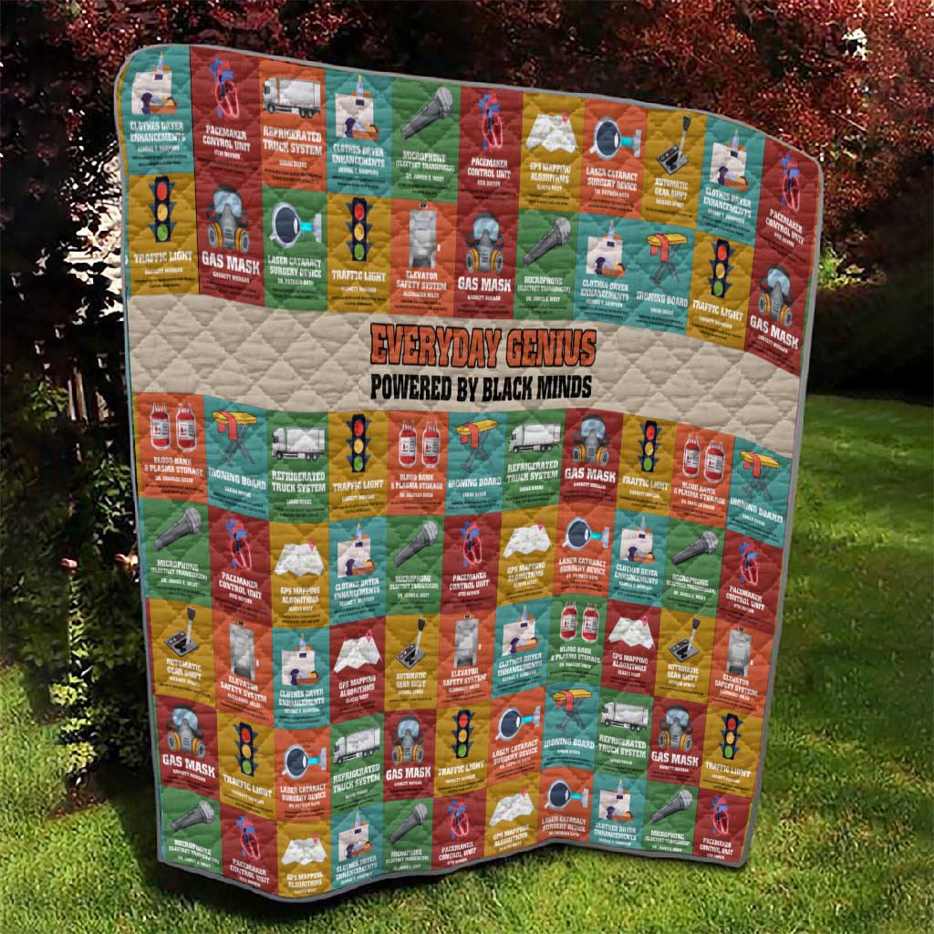 Everyday Genius Powered by Black Minds Quilt with Colorful Invention Icons Pattern - African Pride
