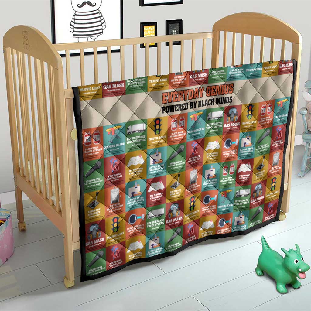 Everyday Genius Powered by Black Minds Quilt with Colorful Invention Icons Pattern - African Pride