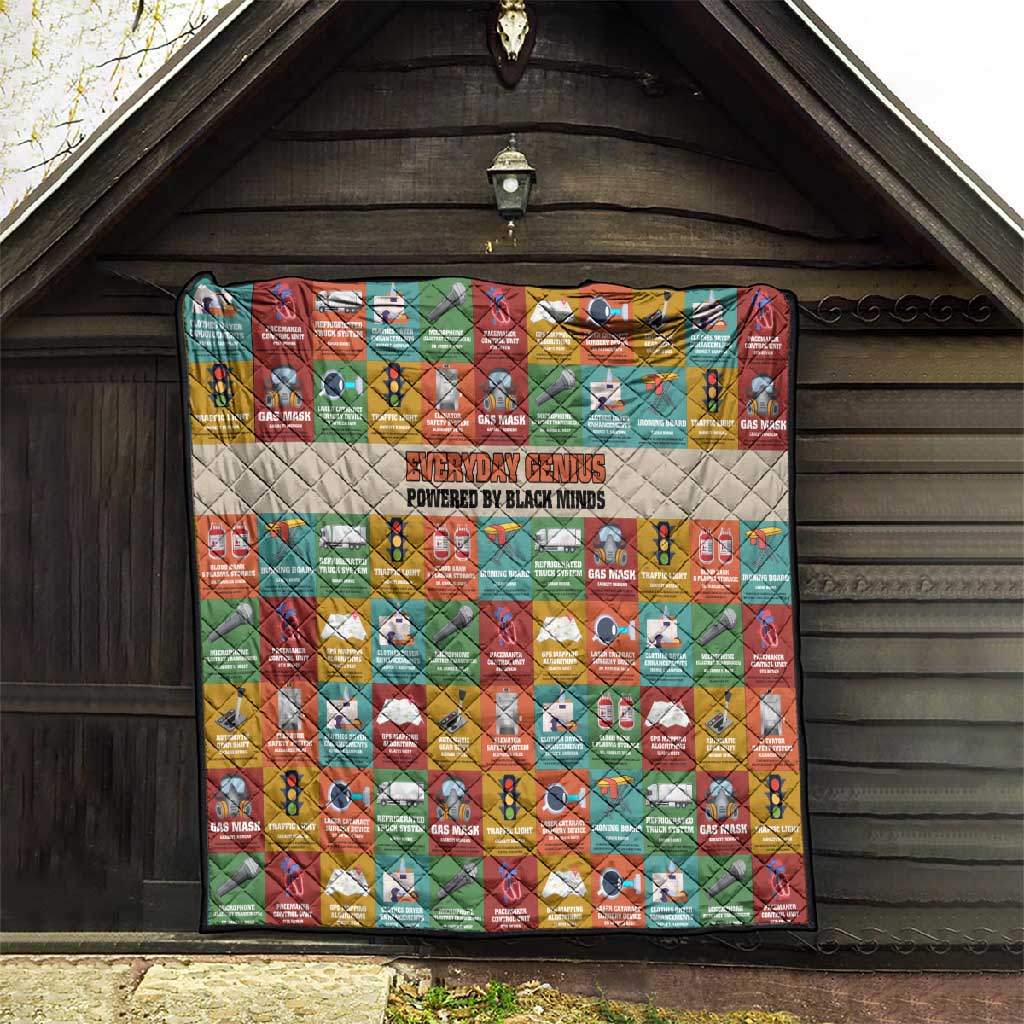 Everyday Genius Powered by Black Minds Quilt with Colorful Invention Icons Pattern - African Pride