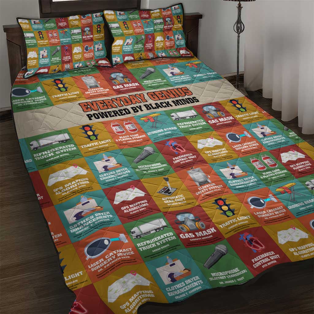 Everyday Genius Powered by Black Minds Quilt Bed Set with Colorful Invention Icons Pattern - African Pride