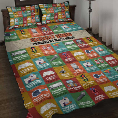 Everyday Genius Powered by Black Minds Quilt Bed Set with Colorful Invention Icons Pattern - African Pride