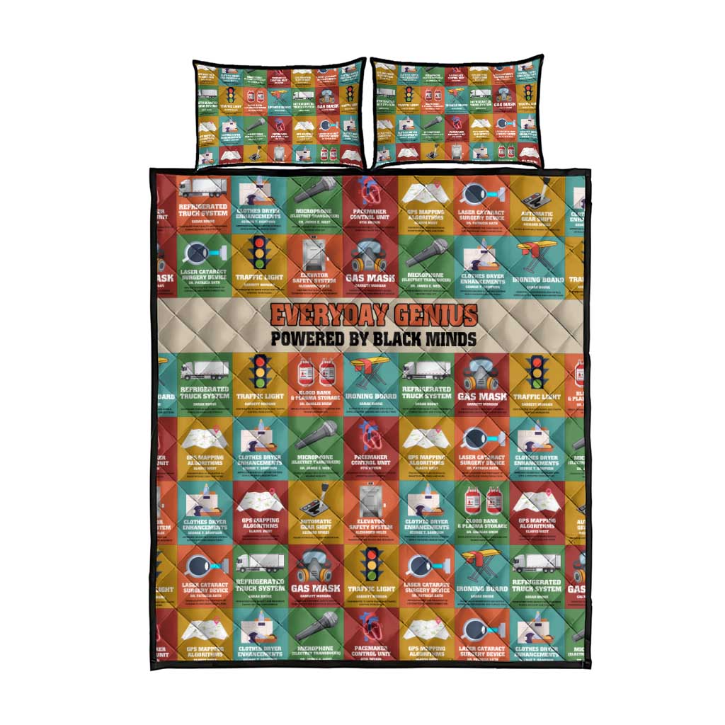 Everyday Genius Powered by Black Minds Quilt Bed Set with Colorful Invention Icons Pattern - African Pride