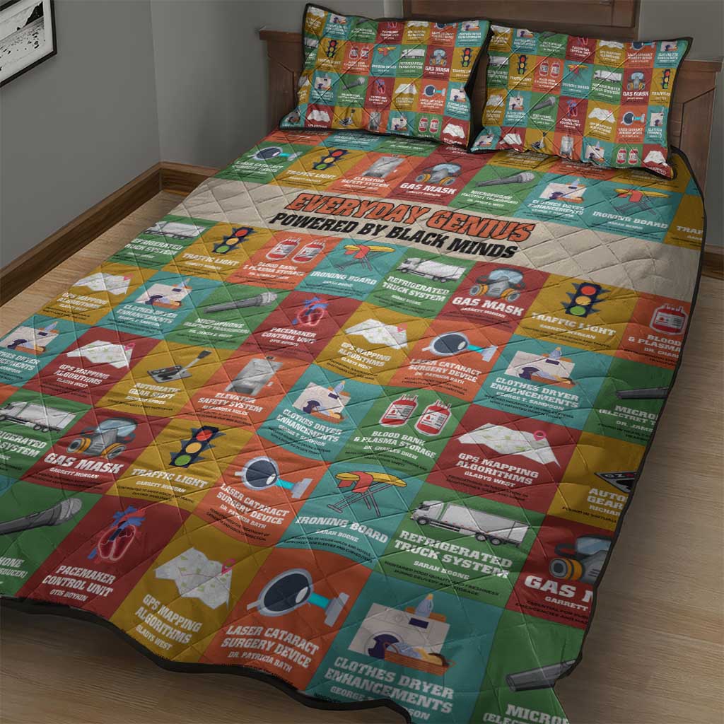 Everyday Genius Powered by Black Minds Quilt Bed Set with Colorful Invention Icons Pattern - African Pride