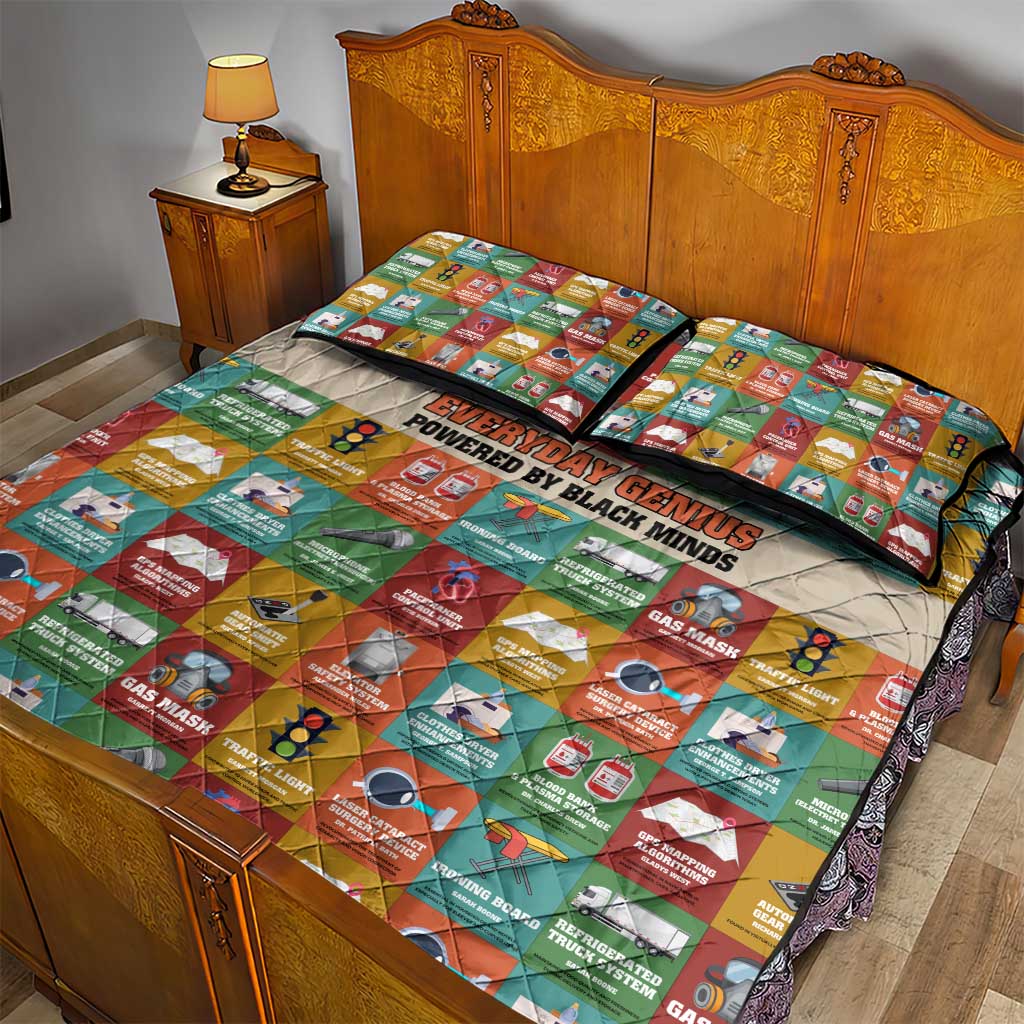 Everyday Genius Powered by Black Minds Quilt Bed Set with Colorful Invention Icons Pattern - African Pride