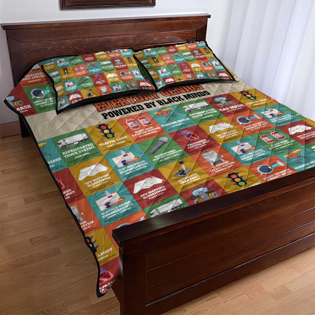 Everyday Genius Powered by Black Minds Quilt Bed Set with Colorful Invention Icons Pattern - African Pride