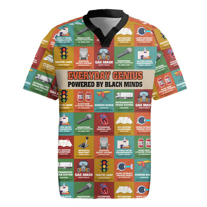 Everyday Genius Powered by Black Minds Rugby Jersey with Colorful Invention Icons Pattern - African Pride