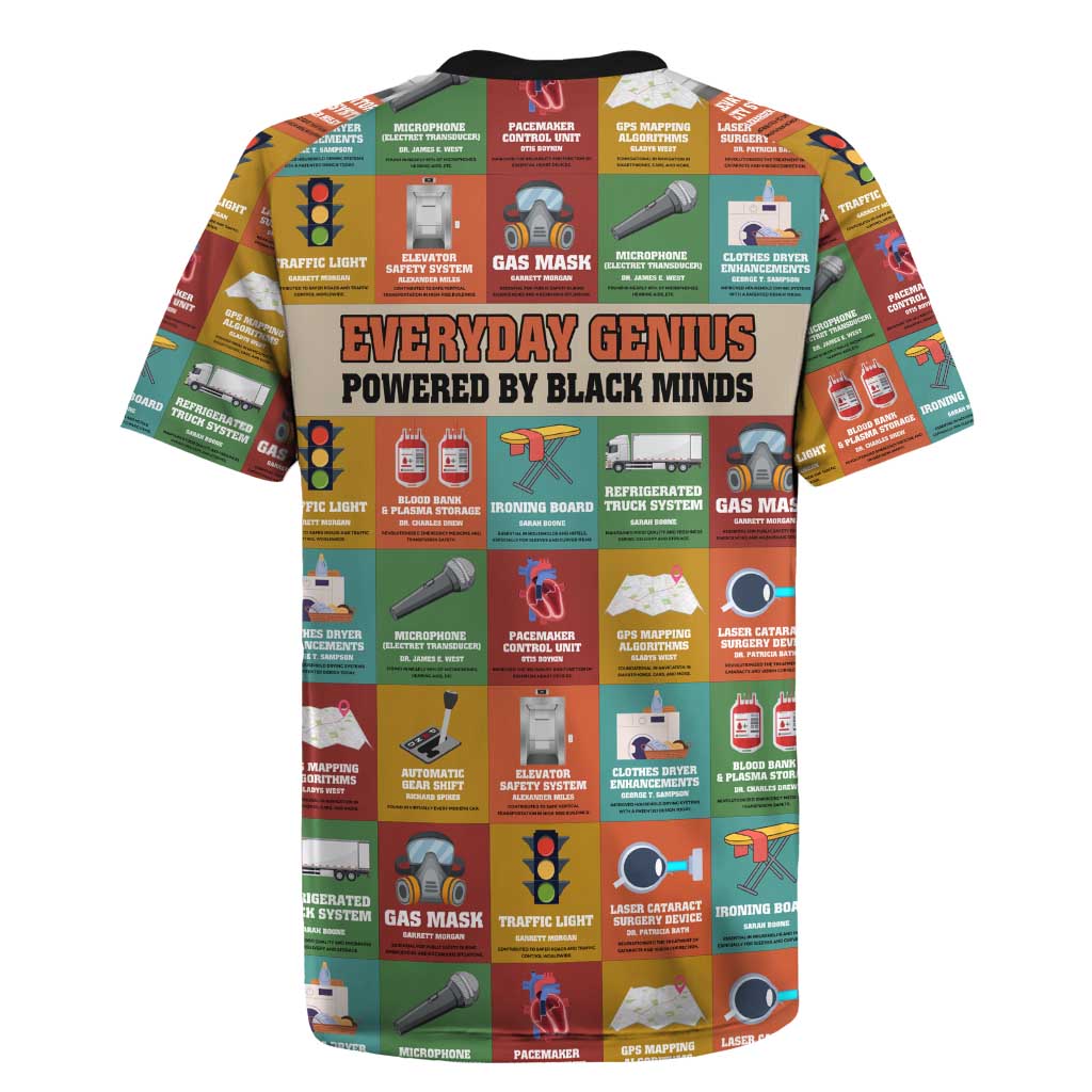 Everyday Genius Powered by Black Minds Rugby Jersey with Colorful Invention Icons Pattern - African Pride