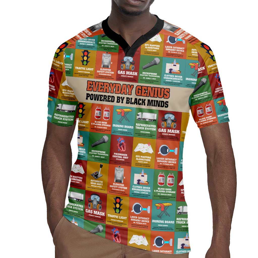 Everyday Genius Powered by Black Minds Rugby Jersey with Colorful Invention Icons Pattern - African Pride
