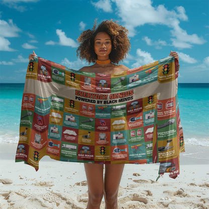 Everyday Genius Powered by Black Minds Sarong with Colorful Invention Icons Pattern - African Pride