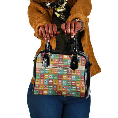 Everyday Genius Powered by Black Minds Shoulder Handbag with Colorful Invention Icons Pattern - African Pride
