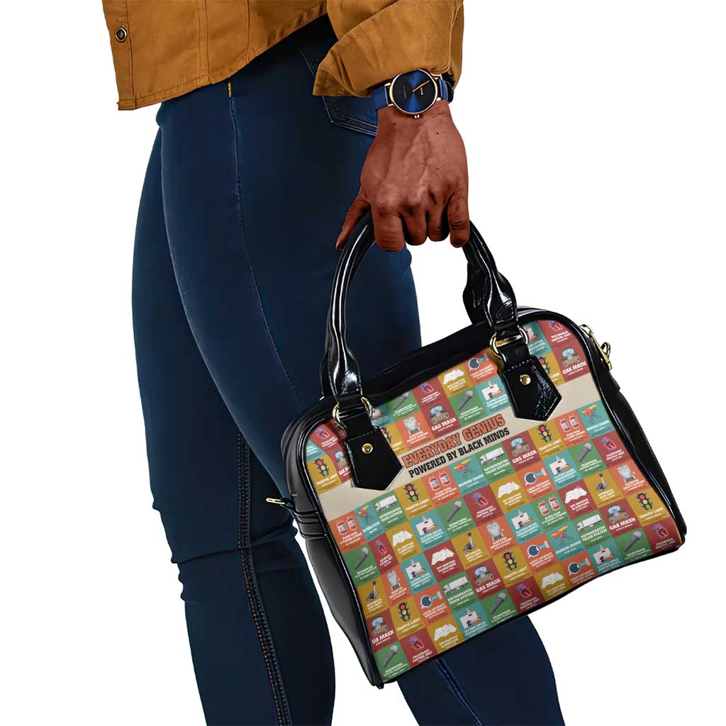 Everyday Genius Powered by Black Minds Shoulder Handbag with Colorful Invention Icons Pattern - African Pride