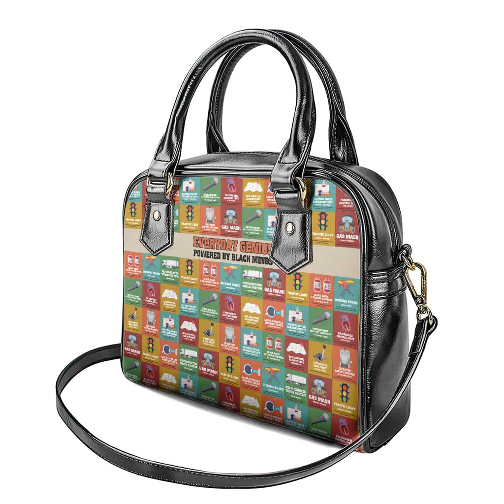Everyday Genius Powered by Black Minds Shoulder Handbag with Colorful Invention Icons Pattern - African Pride
