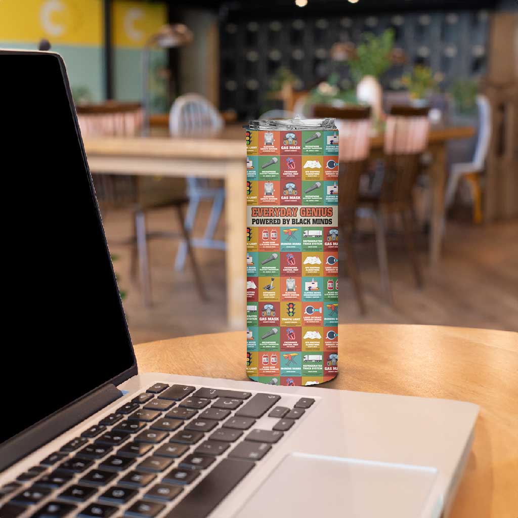 Everyday Genius Powered by Black Minds Skinny Tumbler with Colorful Invention Icons Pattern - African Pride