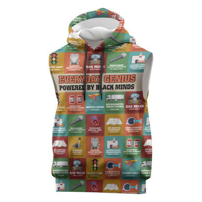 Everyday Genius Powered by Black Minds Sleeveless Hoodie with Colorful Invention Icons Pattern - African Pride