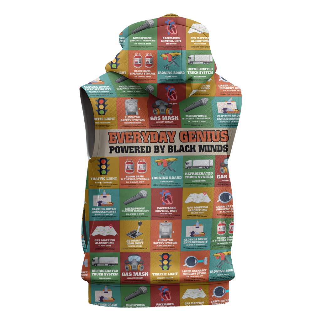 Everyday Genius Powered by Black Minds Sleeveless Zip Hoodie with Colorful Invention Icons Pattern - African Pride