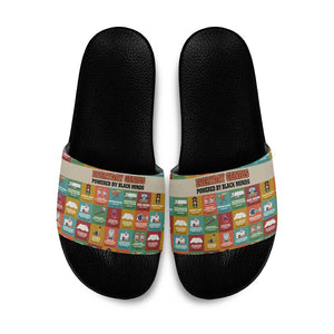 Everyday Genius Powered by Black Minds Slide Sandals with Colorful Invention Icons Pattern - African Pride