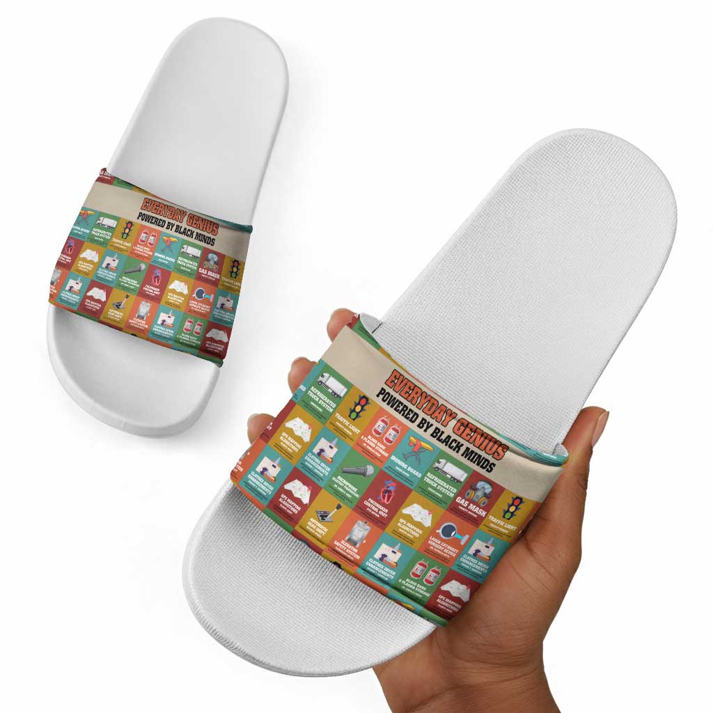 Everyday Genius Powered by Black Minds Slide Sandals with Colorful Invention Icons Pattern - African Pride