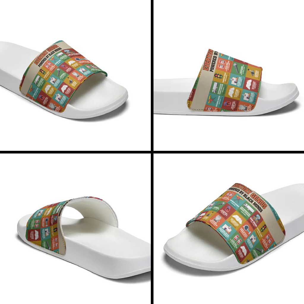 Everyday Genius Powered by Black Minds Slide Sandals with Colorful Invention Icons Pattern - African Pride