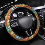 Everyday Genius Powered by Black Minds Steering Wheel Cover with Colorful Invention Icons Pattern - African Pride