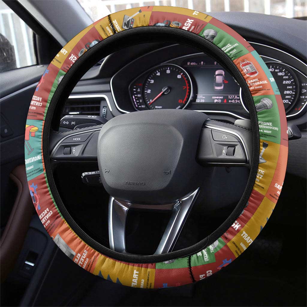 Everyday Genius Powered by Black Minds Steering Wheel Cover with Colorful Invention Icons Pattern - African Pride