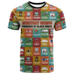 Everyday Genius Powered by Black Minds T shirt with Colorful Invention Icons Pattern - African Pride