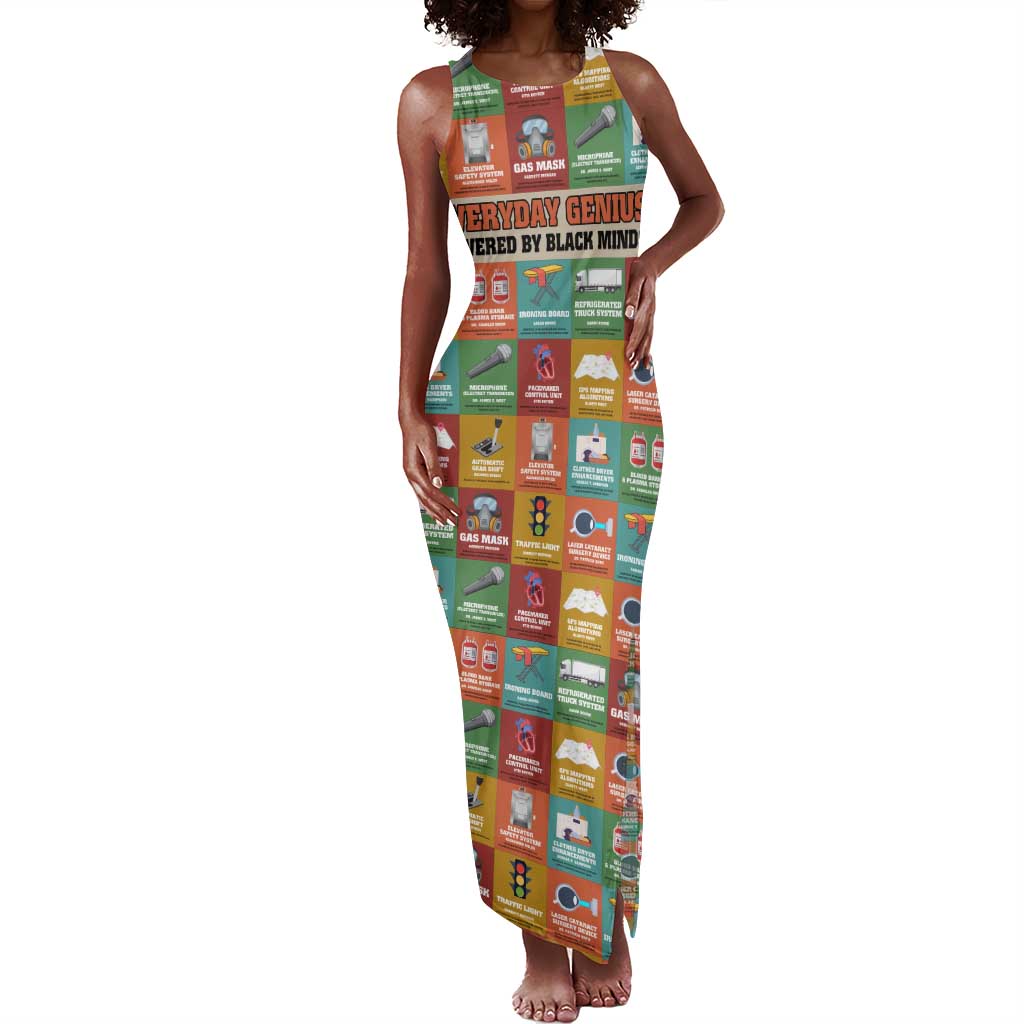 Everyday Genius Powered by Black Minds Tank Maxi Dress with Colorful Invention Icons Pattern - African Pride