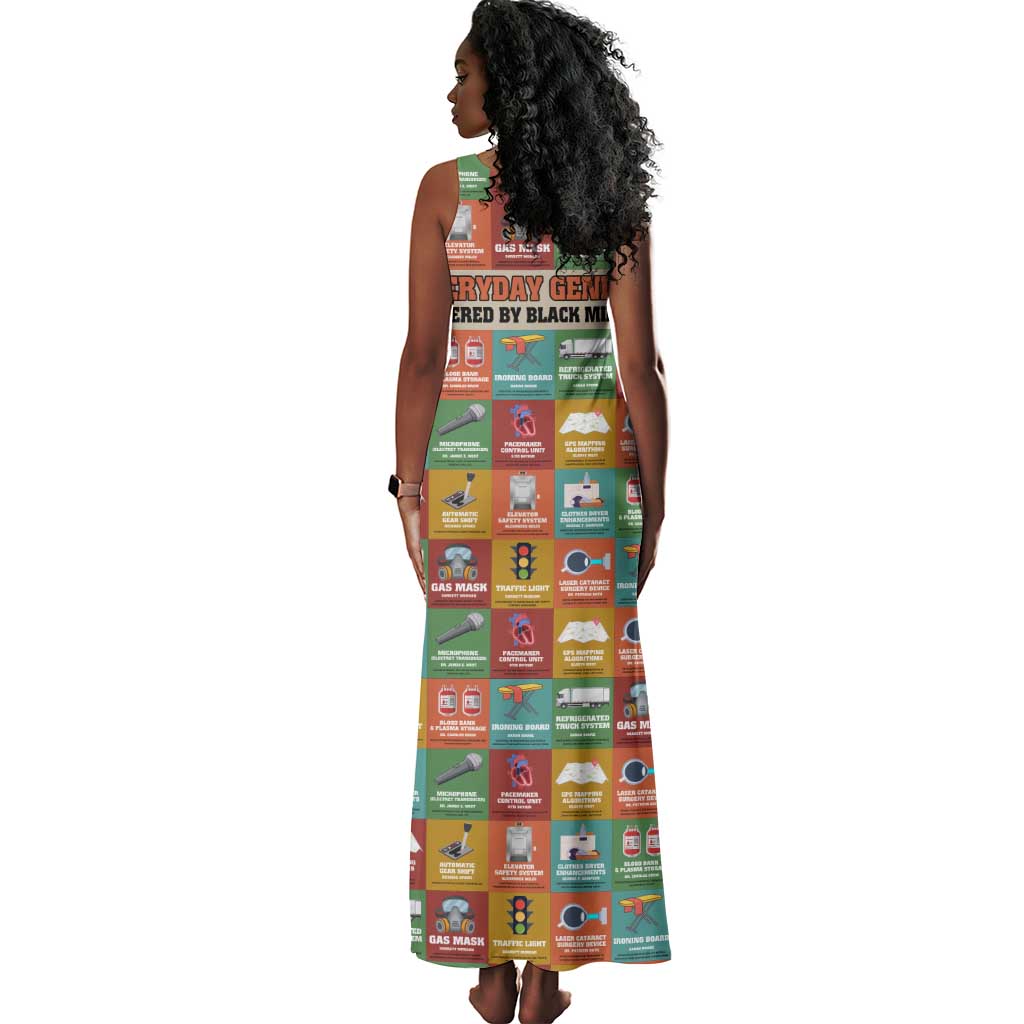 Everyday Genius Powered by Black Minds Tank Maxi Dress with Colorful Invention Icons Pattern - African Pride