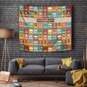 Everyday Genius Powered by Black Minds Tapestry with Colorful Invention Icons Pattern - African Pride