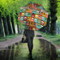 Everyday Genius Powered by Black Minds Umbrella with Colorful Invention Icons Pattern - African Pride