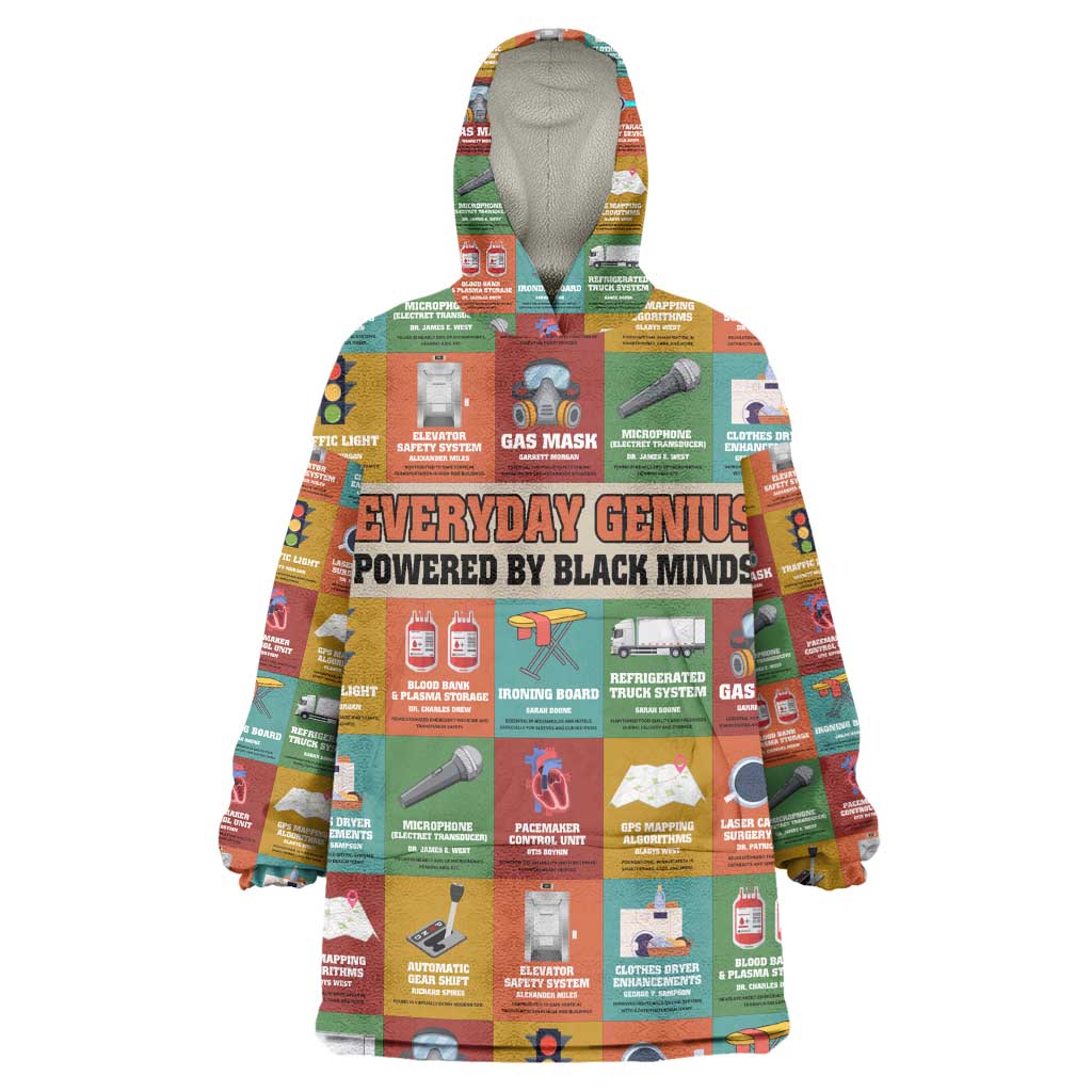 Everyday Genius Powered by Black Minds Wearable Blanket Hoodie with Colorful Invention Icons Pattern - African Pride