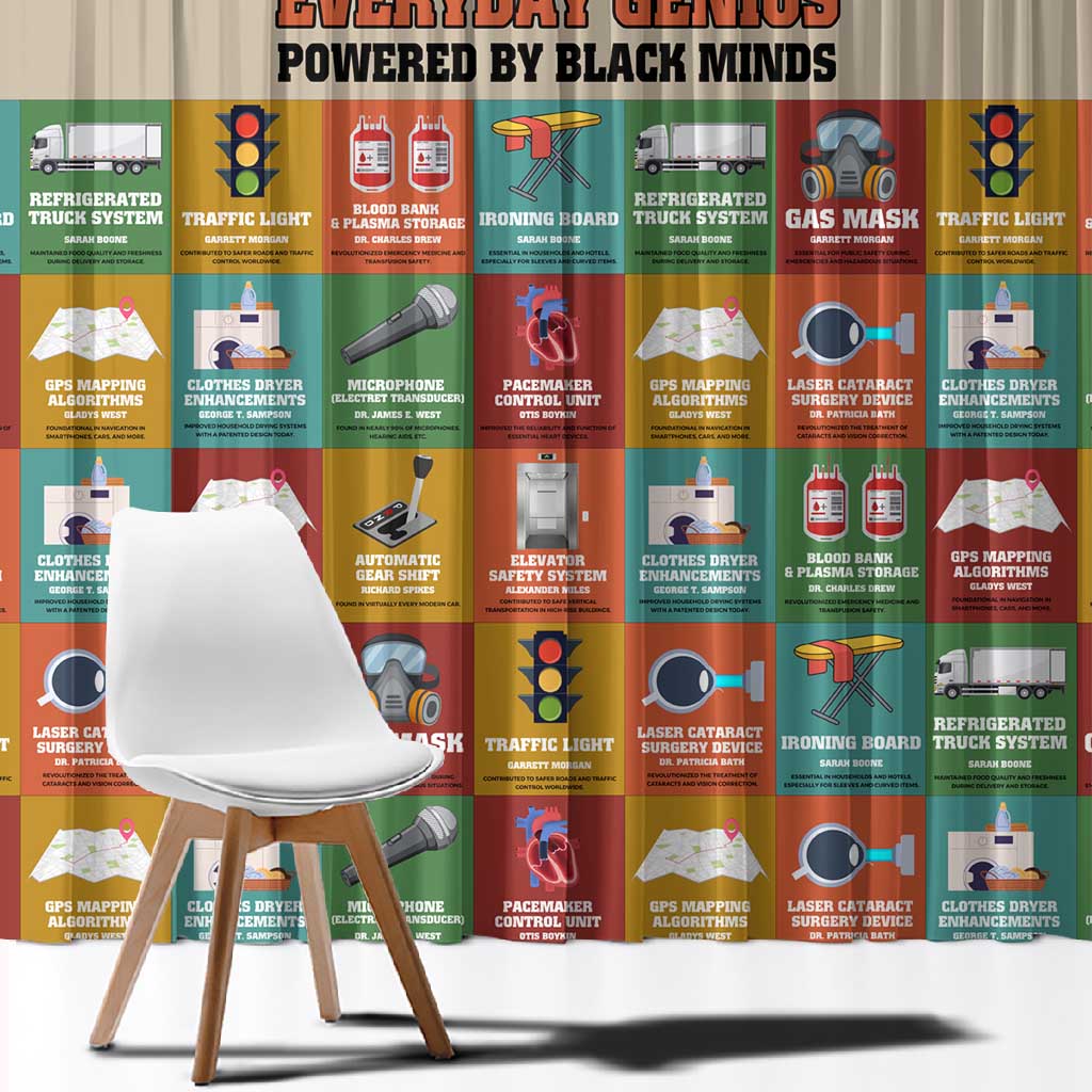 Everyday Genius Powered by Black Minds Window Curtain with Colorful Invention Icons Pattern - African Pride