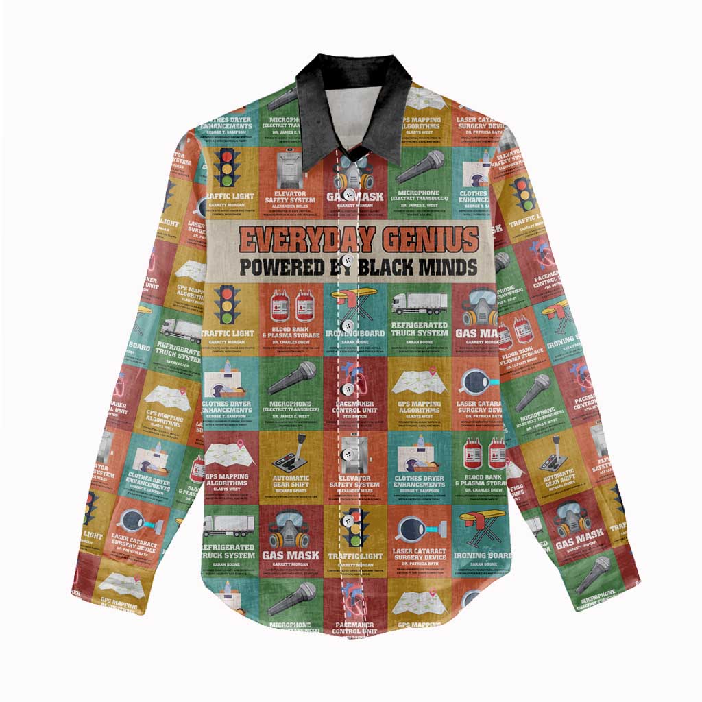 Everyday Genius Powered by Black Minds Women Casual Shirt with Colorful Invention Icons Pattern - African Pride