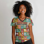 Everyday Genius Powered by Black Minds Women V-Neck T-Shirt with Colorful Invention Icons Pattern - African Pride