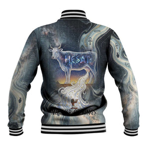 Hesat Celestial Cow Egyptian Baseball Jacket with Mythic Sky Motif in Cosmic Theme