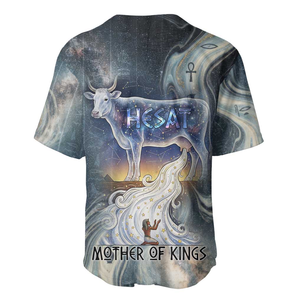 Hesat Celestial Cow Egyptian Baseball Jersey with Mythic Sky Motif in Cosmic Theme