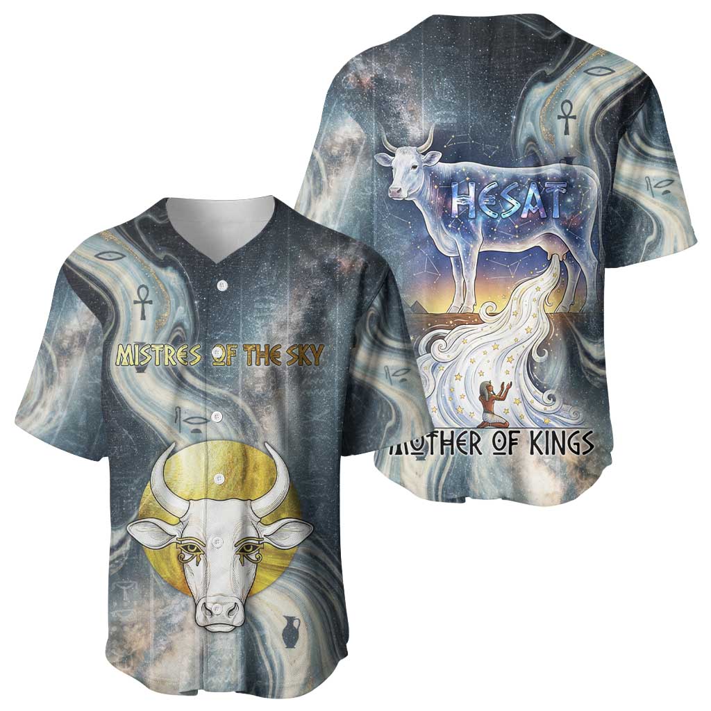 Hesat Celestial Cow Egyptian Baseball Jersey with Mythic Sky Motif in Cosmic Theme