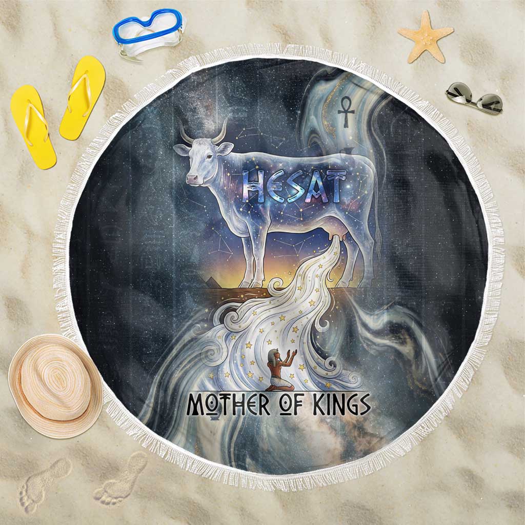 Hesat Celestial Cow Egyptian Beach Blanket with Mythic Sky Motif in Cosmic Theme