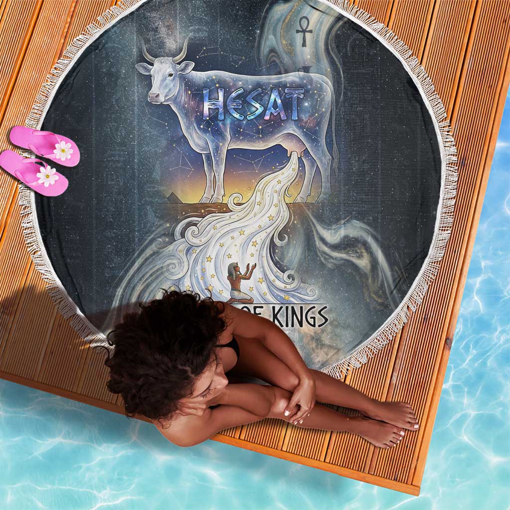 Hesat Celestial Cow Egyptian Beach Blanket with Mythic Sky Motif in Cosmic Theme