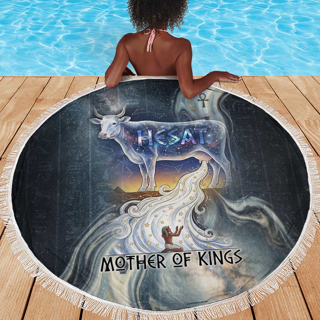 Hesat Celestial Cow Egyptian Beach Blanket with Mythic Sky Motif in Cosmic Theme