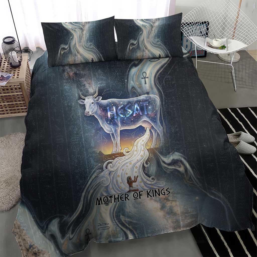 Hesat Celestial Cow Egyptian Bedding Set with Mythic Sky Motif in Cosmic Theme