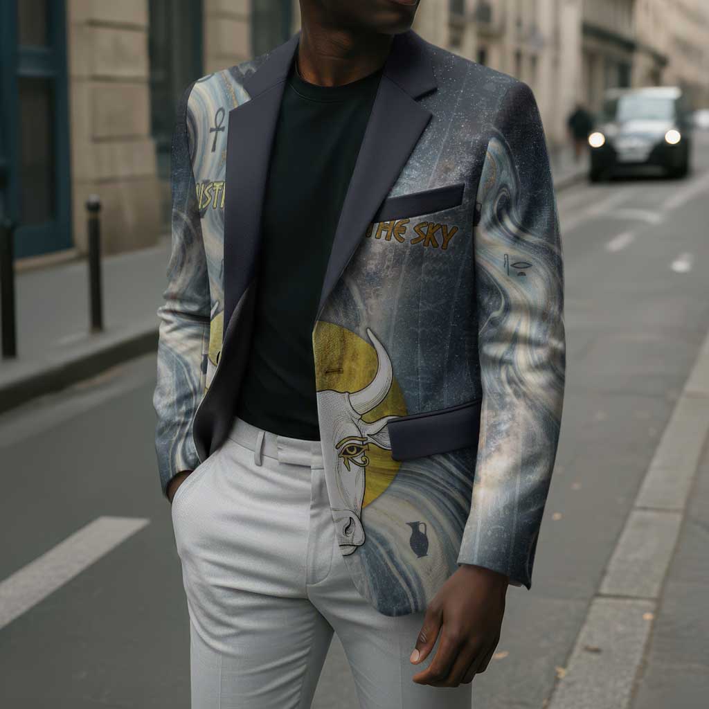 Hesat Celestial Cow Egyptian Blazer with Mythic Sky Motif in Cosmic Theme